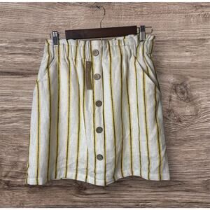 Love Tree Women's Cream Linen Blend Striped Button Accent Mini Skirt Size Medium